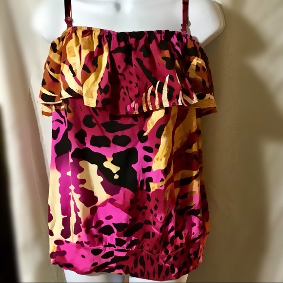 Lane Bryant Spaghetti Strap Print Flounce Camisole - Picture 3 of 8